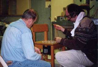 SeatSale chair being manufactured in the basement of the Mann residence.